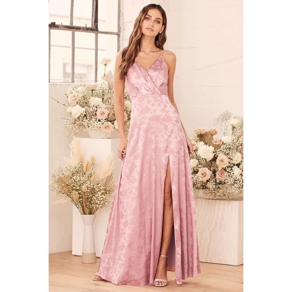 Lulus Radiant Refinement Dusty Rose Satin Jacquard Maxi Dress Pink - Size M - Picture 1 of 1
